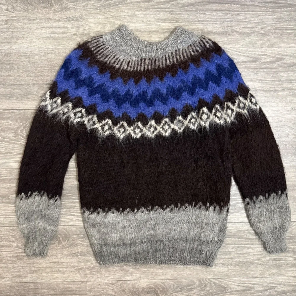 Vintage 90s Rev Wear 100% Alpaca Wool Fair Isle Sweater M Men Brown Blue Bolivia